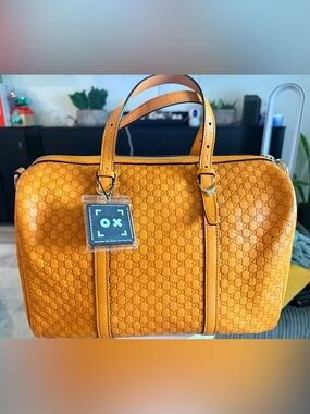 Pre-owned Gucci Yellow Orange Monogram Boston Leather Bag
